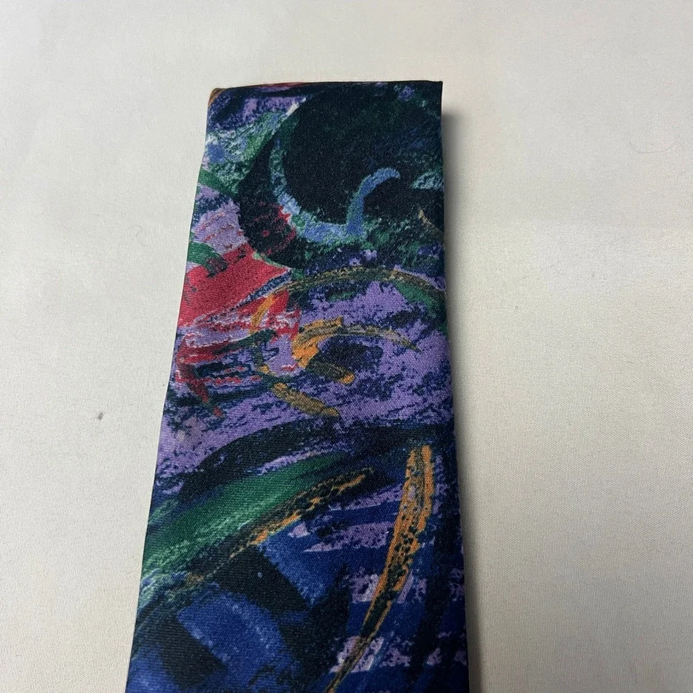 Jonathan Peters Abstract Wearable Eclectic Art Tie Green Blue Purple Red Necktie
